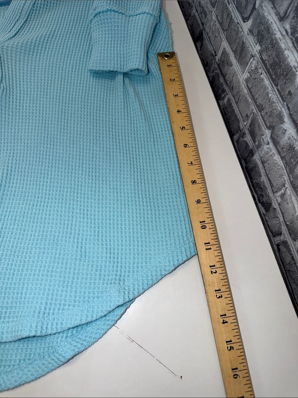 aerie Aqua Waffle-Knit V-Neck Collared Sweater - Picture 6 of 9